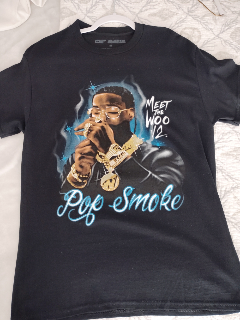 C.P. Company Black Tee with Blue and Gold Graphic - Pop Smoke Meet The Woo